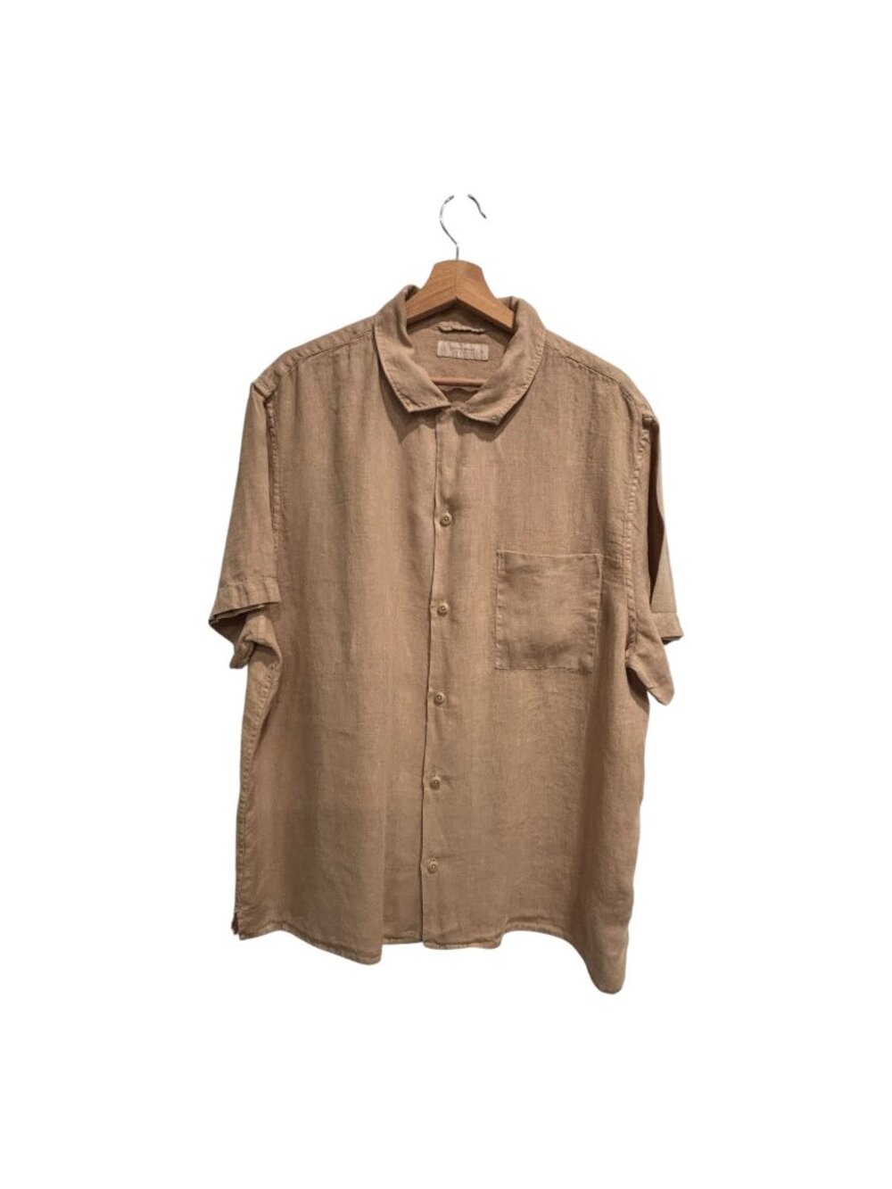 Lucky Brand 100% Linen Button Front Shirt Men’s XL Tan Short Sleeve Casual Beach - Picture 2 of 6